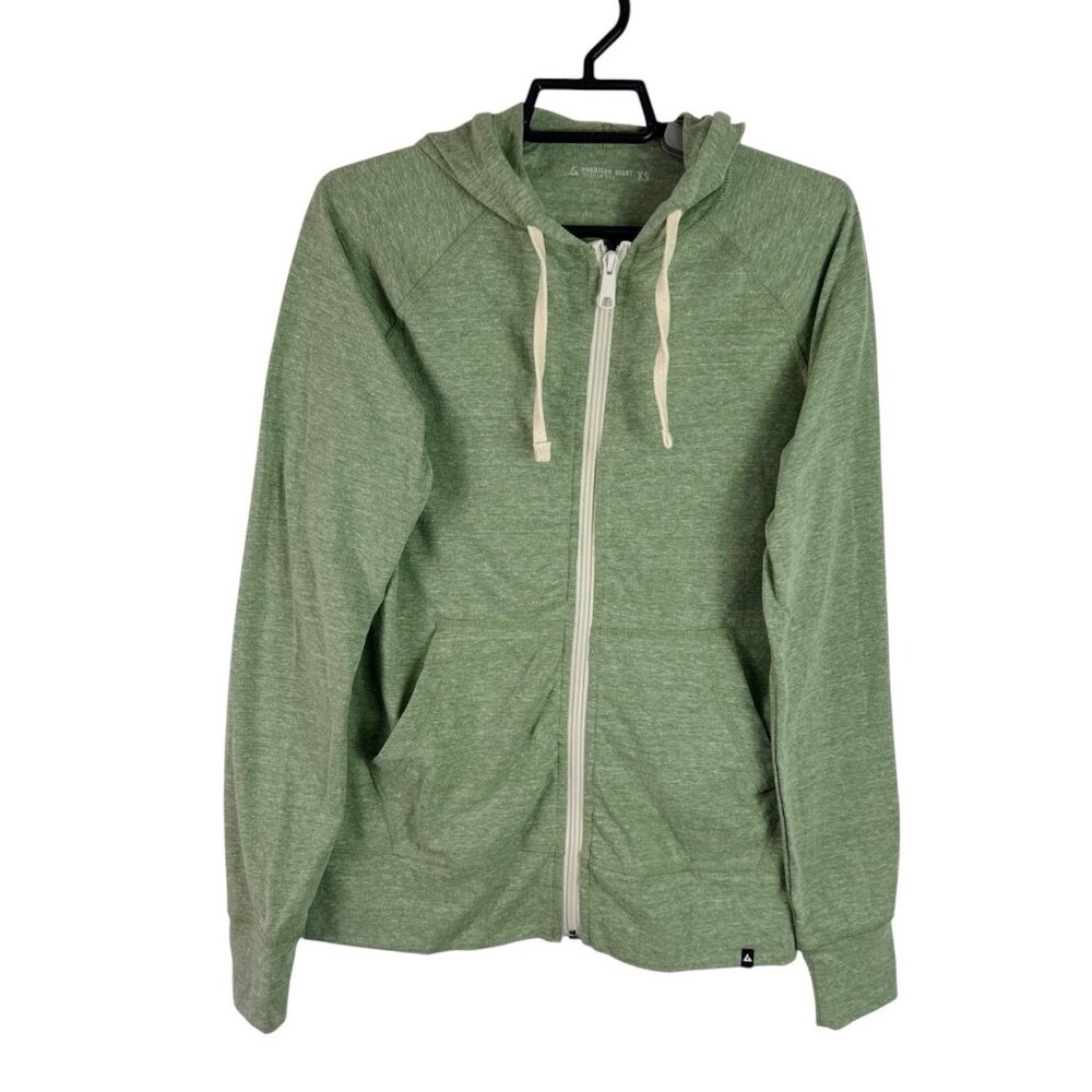 American Giant Women's XS Lightweight Full Zip Hoodie Sweatshirt Heather Green